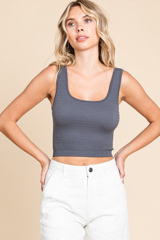 ANWND Sleeveless Scoop Neck Waffle Knit Crop Top - WILD FLIER GIFTS AND APPAREL
