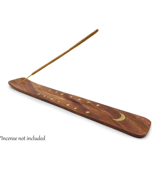 Brass Moon Wooden Incense Burner and Ash Catcher - WILD FLIER GIFTS AND APPAREL