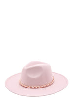 Leather Tiered Chain Accent Fedora Hat - WILD FLIER GIFTS AND APPAREL
