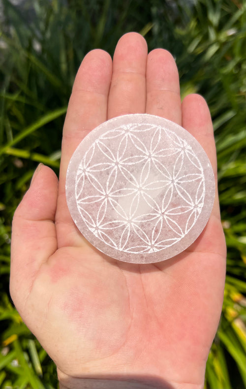 Selenite Etched Charging Plate-Seed Of Life/Small - WILD FLIER GIFTS AND APPAREL