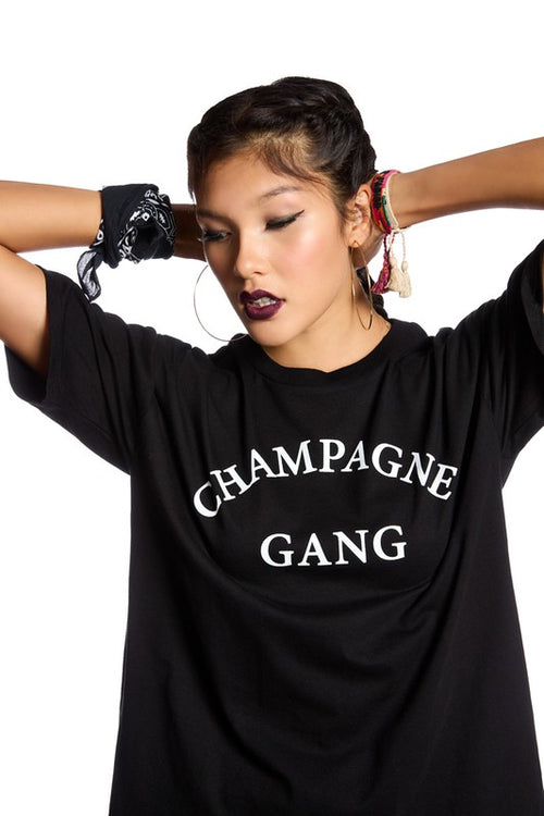 Organic Generation “Champagne Gang” Organic Cotton Boyfriend Tunic Tee - WILD FLIER GIFTS AND APPAREL
