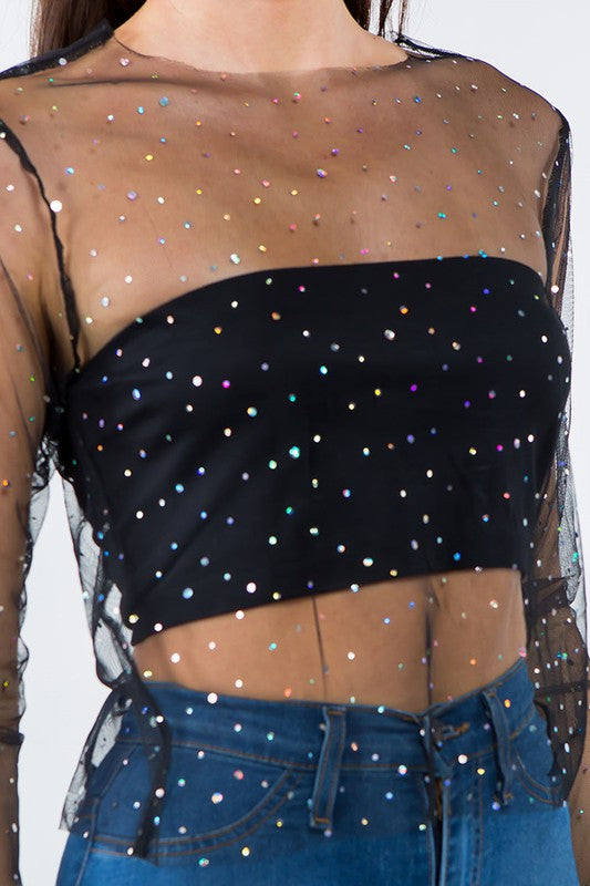 Bear Dance Multi Color Sparkle Sheer Mesh Top - WILD FLIER GIFTS AND APPAREL