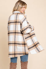 Camel Lapel Button Up Plaid Flannel Shirt Jacket - WILD FLIER GIFTS AND APPAREL