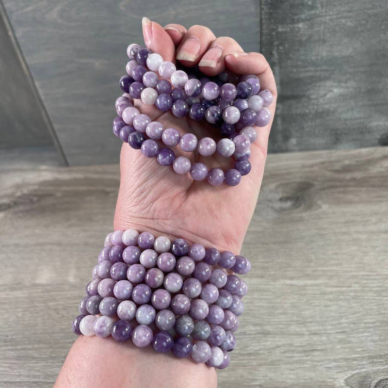 Lepidolite 8mm Round Gemstone Beaded Bracelets