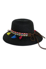 Colorful Tassel Decorative Sun Hat: Black