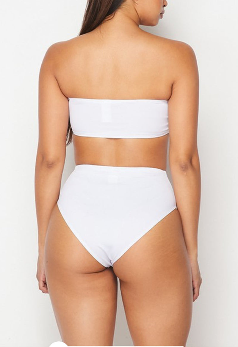 Votique White Bandeau and High Waist Panty Set - WILD FLIER GIFTS AND APPAREL