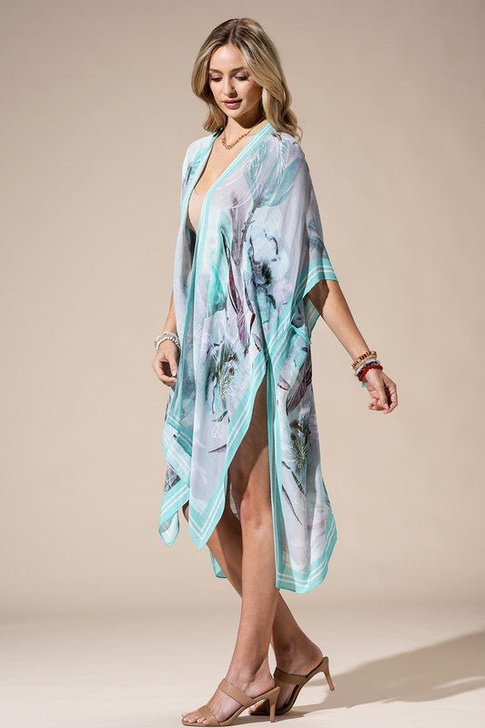 Aqua Multicolored Kimono | WILD FLIER GIFTS AND APPAREL