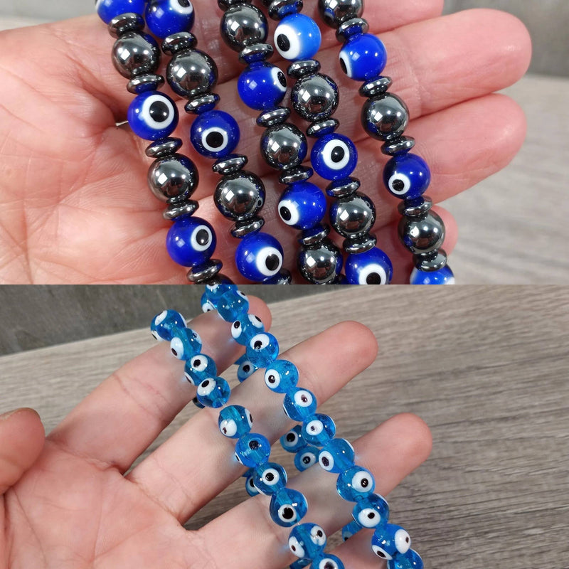 Evil Eye Protection Bracelet 8mm – Wholesale Beaded Jewelry: Glass and Hematite Each | WILD FLIER GIFTS AND APPAREL