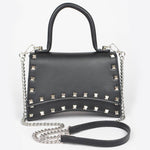 Metallic Faux Leather Studded Top Handle Clutch: BK | WILD FLIER GIFTS AND APPAREL