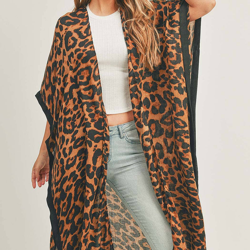 Leopard Print Front Open Long Kimono