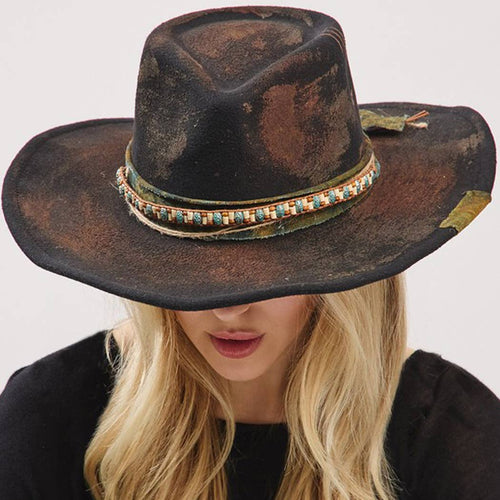 Vintage Versatile Shapeable Cowgirl & Fedora Hat With Distre: BK | WILD FLIER GIFTS AND APPAREL