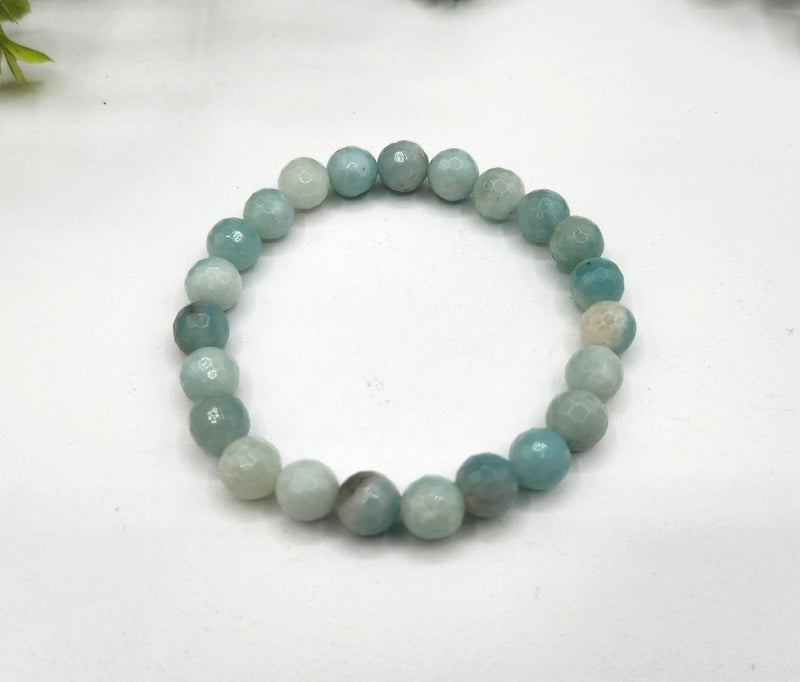 Amazonite Faceted Gemstone Bracelet with 8mm Beads-7.5" Long