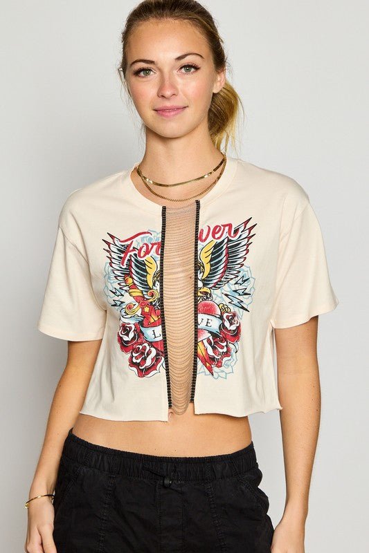 Forever Love Graphic Middle Chain Crop Top | WILD FLIER GIFTS AND APPAREL