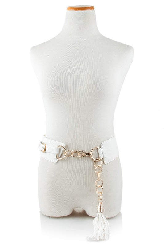 Ivory Faux Leather Chain Belt