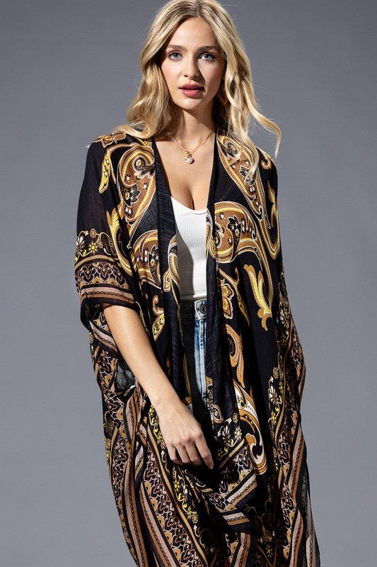 Brown Yellow Multicolored Kimono | WILD FLIER GIFTS AND APPAREL