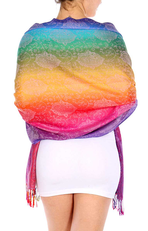 Pashmina Scarf Paisley Rainbow Reversible Shawl Wraps | WILD FLIER GIFTS AND APPAREL