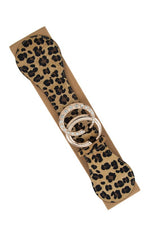Rhinestone Double C Buckle Leopard Elastic Belt