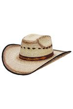 Vented Vintage Burnt Biggs Palm Straw Cowboy Hat: Beige/Black