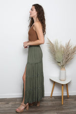 Angie Tiered Olive Maxi Skirt