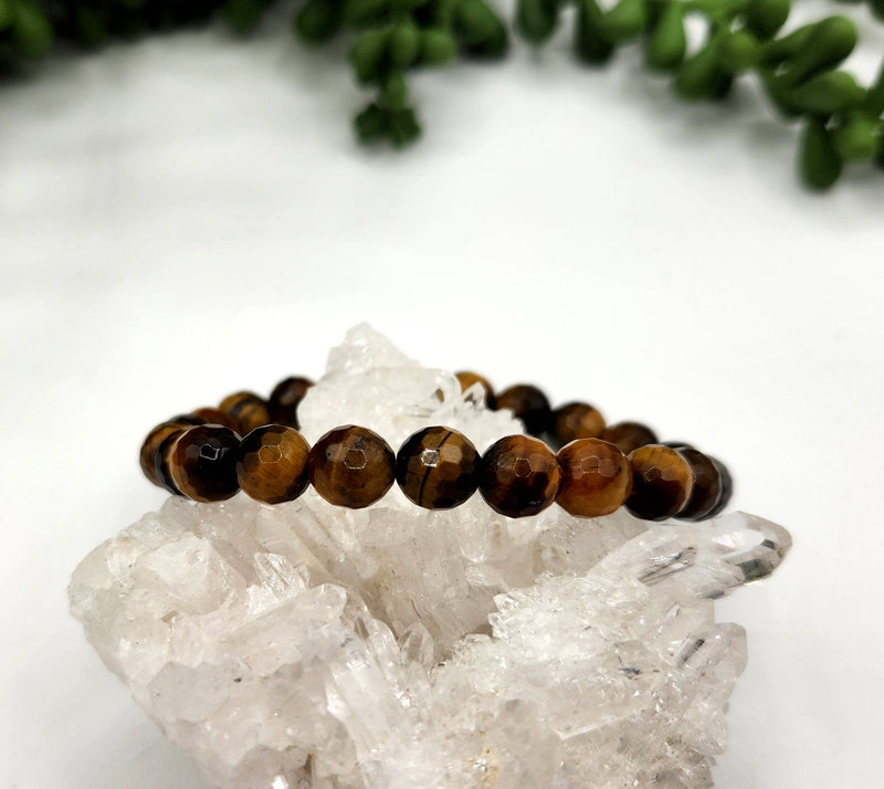 Yellow Tiger Eye Faceted Bracelet 8mm Stretchable Beads 7.5" L | WILD FLIER GIFTS AND APPAREL