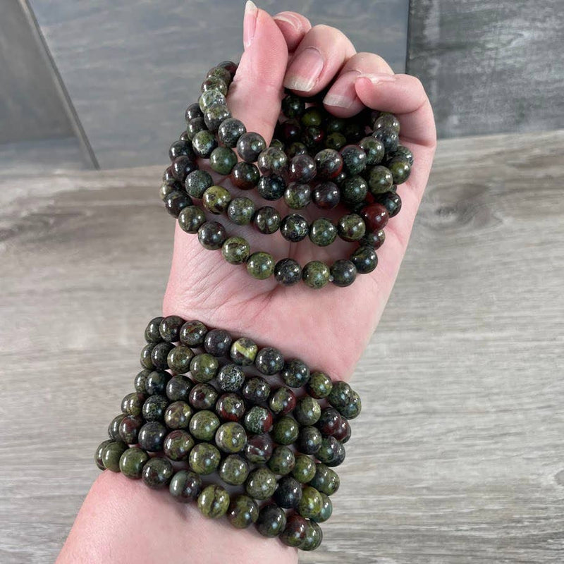 Dragon Bloodstone 8mm Round Gemstone Beaded Bracelets