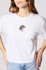 Mushroom Embroidered Cropped Tee