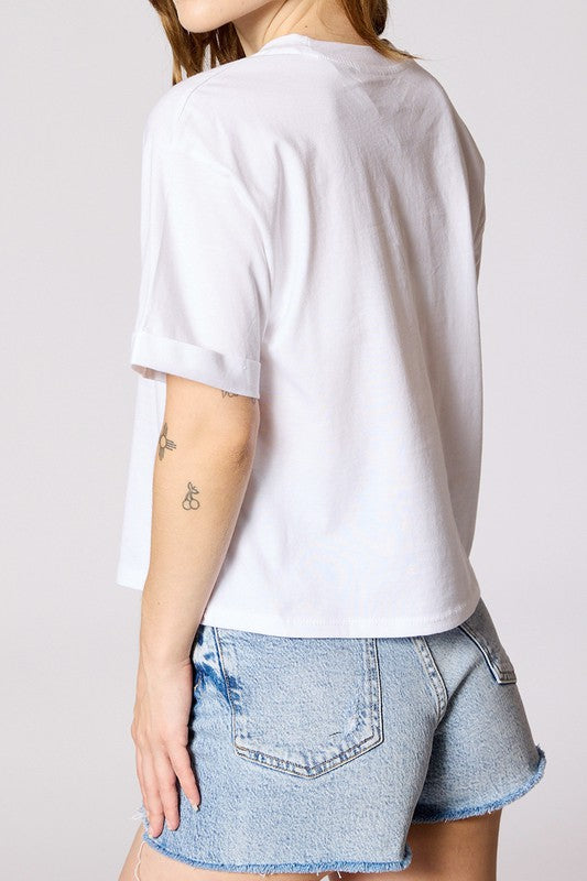 Mushroom Embroidered Cropped Tee