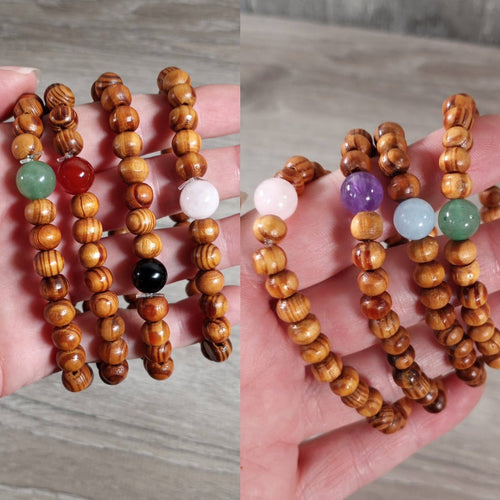 Assorted Gemstone with Wood Beads Bracelet Stretchy String: Assorted Symbols and Stones | WILD FLIER GIFTS AND APPAREL