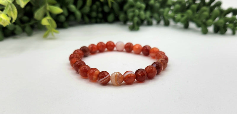 Banded Carnelian Faceted 8mm  Gemstone Bracelet-7.5" Long