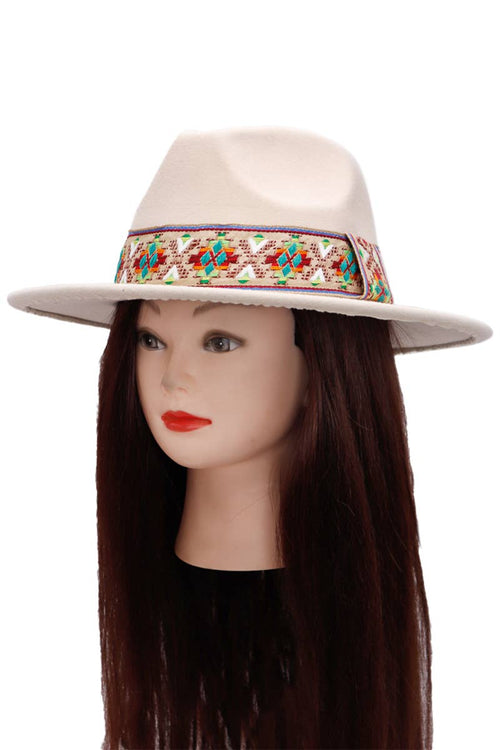 Black Aztec Geometric Band Flat Brim Felt Rancher Hat