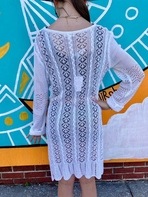 White Crochet Long Sleeve with Front Tie