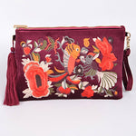 Faux Velvet Clutch With Tassel: Burgundy | WILD FLIER GIFTS AND APPAREL