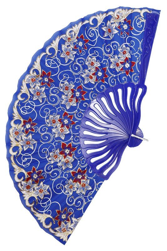 Periwinkle Floral Blossom Gold Glitter Print Novelty Oriental Hand-Held Folding Fans | WILD FLIER GIFTS AND APPAREL