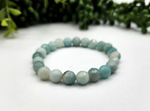 Amazonite Faceted Gemstone Bracelet with 8mm Beads-7.5" Long