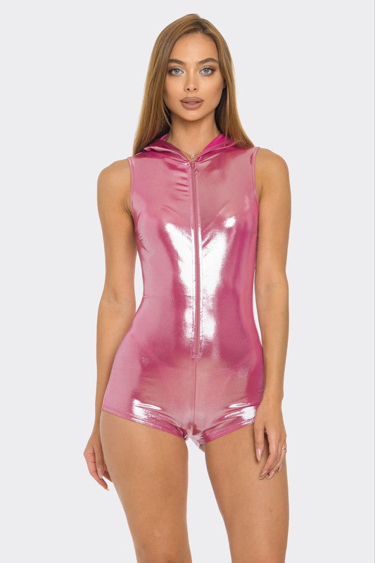 Bear Dance Pink Foil Hooded Romper - WILD FLIER GIFTS AND APPAREL