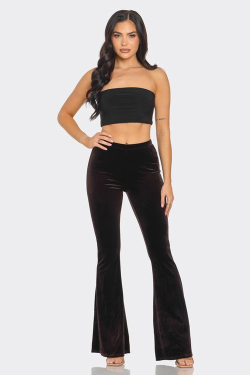 Solid Black Velvet Long Flared Pants | WILD FLIER GIFTS AND APPAREL