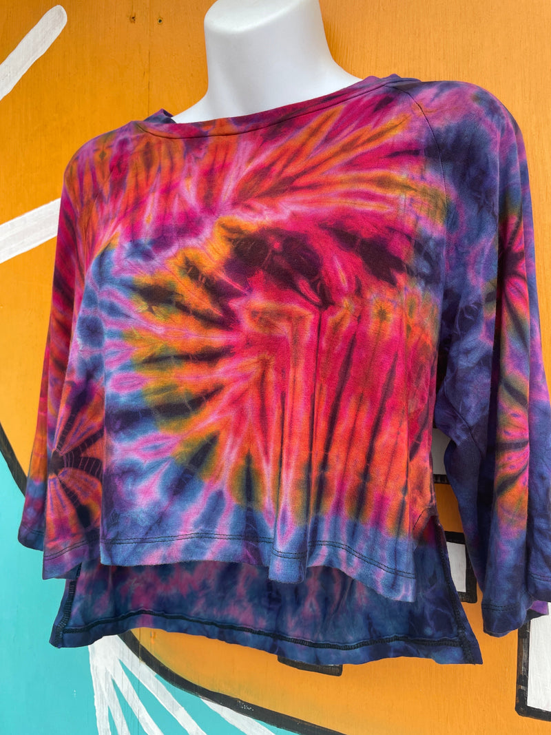 Hippy Tie-dye 3/4 Sleeve Crop Top : One Size | WILD FLIER GIFTS AND APPAREL