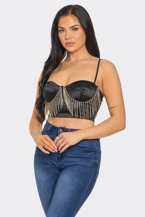 Corset Top with Rhinestone String Detail