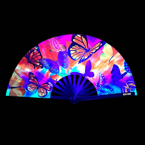 Butterfly Garden Super Blacklight Reactive Folding Fan: Orange Color / O/S | WILD FLIER GIFTS AND APPAREL