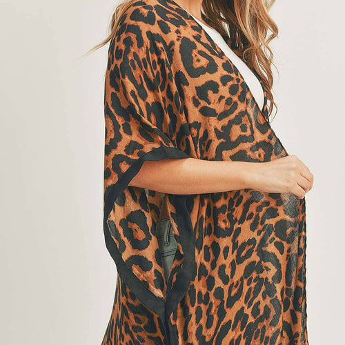 Leopard Print Front Open Long Kimono