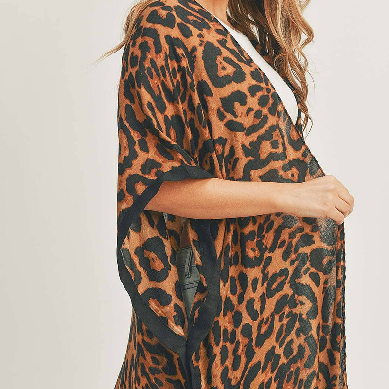 Leopard Print Front Open Long Kimono