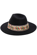 Black Aztec Geometric Band Flat Brim Felt Rancher Hat | WILD FLIER GIFTS AND APPAREL