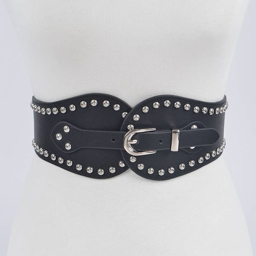 Studded Wide Stretch Belt: Black Silver | WILD FLIER GIFTS AND APPAREL