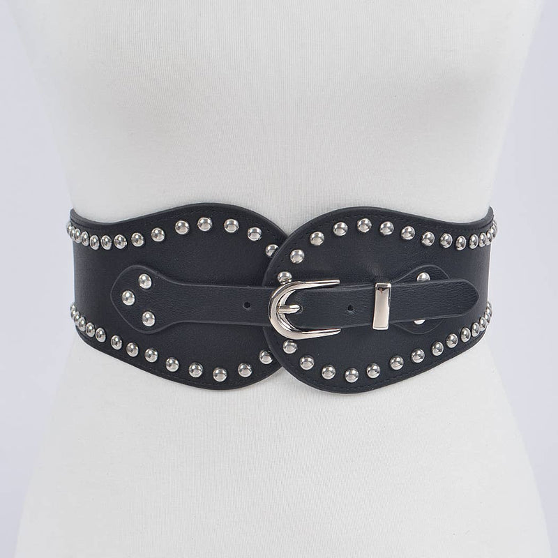 Studded Wide Stretch Belt: Black Silver | WILD FLIER GIFTS AND APPAREL