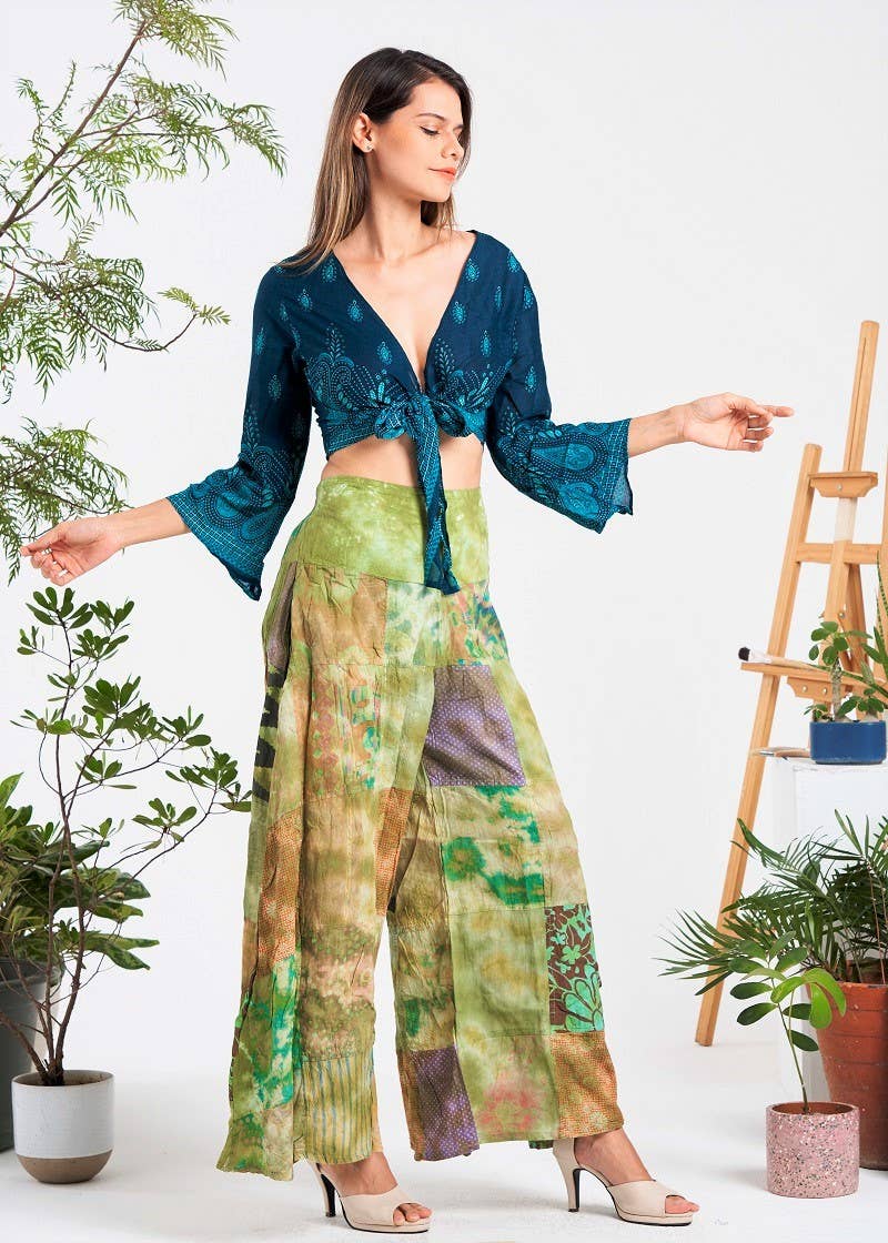 Multi-patch Wide-Leg Elastic Waist Pants (KT-1401): Assorted (Available Colors) / M/L | WILD FLIER GIFTS AND APPAREL