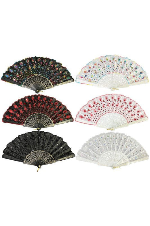 Floral Sequins Stitched Novelty Oriental Hand-Held Folding Fans | WILD FLIER GIFTS AND APPAREL