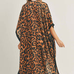 LEOPARD PRINT FRONT OPEN LONG KIMONO.: BR | WILD FLIER GIFTS AND APPAREL