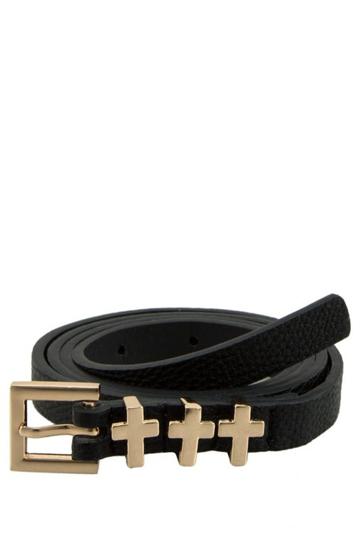 Gold Metallic Cross Accent Skinny Belt | WILD FLIER GIFTS AND APPAREL