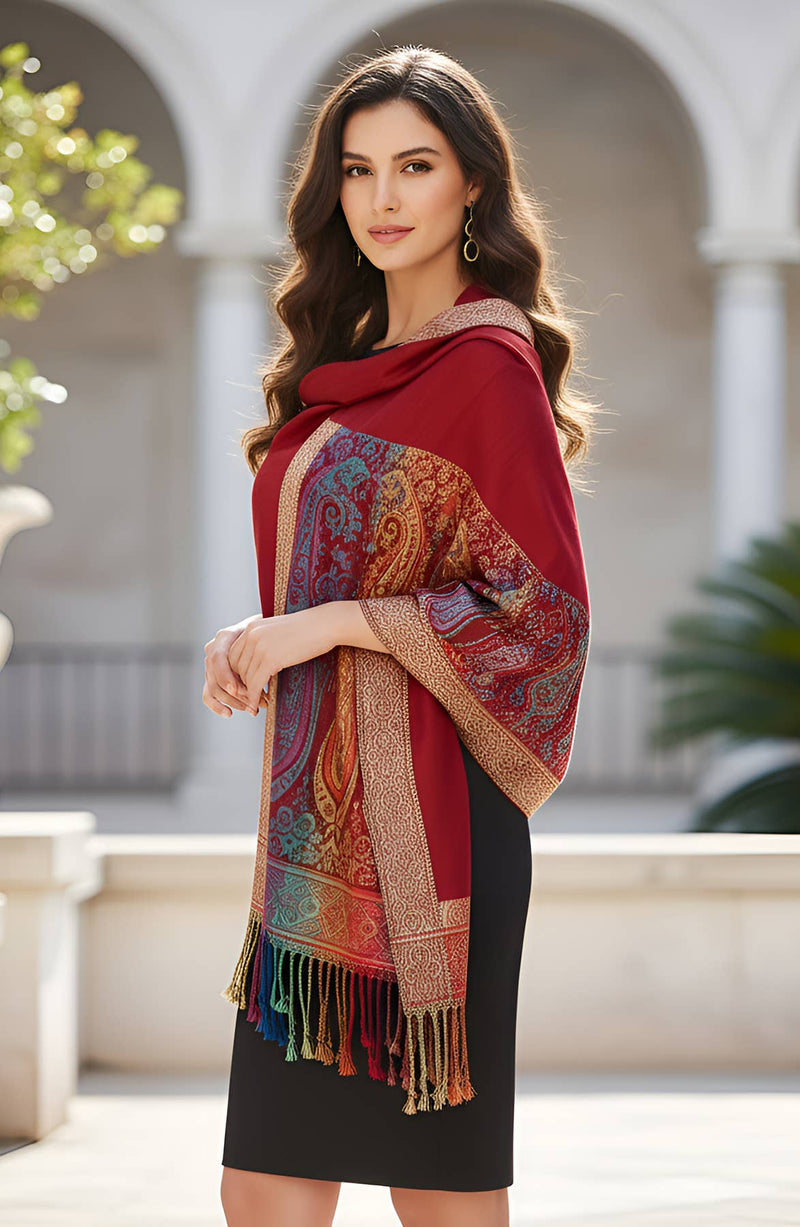 6 Pack Pashmina Paisley Section Rainbow Shawl Wraps Assorted | WILD FLIER GIFTS AND APPAREL