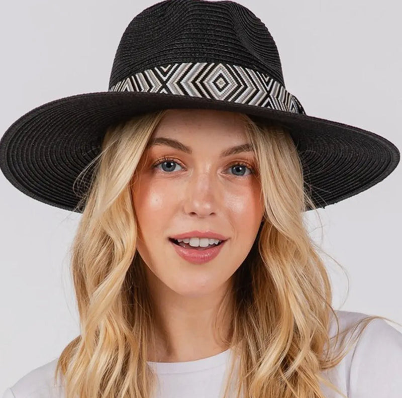 TRIBAL AZTEC PATTERN STRAW SUN HATS | WILD FLIER GIFTS AND APPAREL